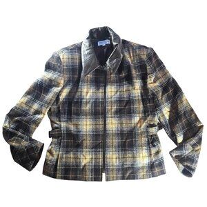 Womens Plaid Wool Jacket Zipper Large dark academia made in usa Jordan & Cole
